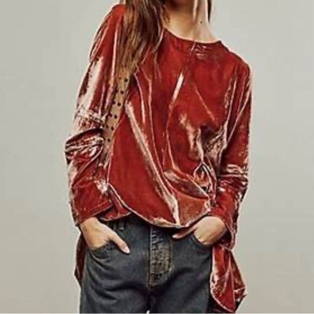 NWOT FREE PEOPLE Back To Business Velvet Top Size XS